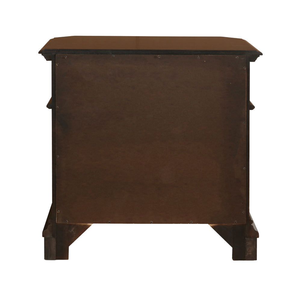 3 Drawer Wooden Nightstand with Molded Details and Metal Pulls, Brown By Benzara | Nightstands | Modishstore - 3