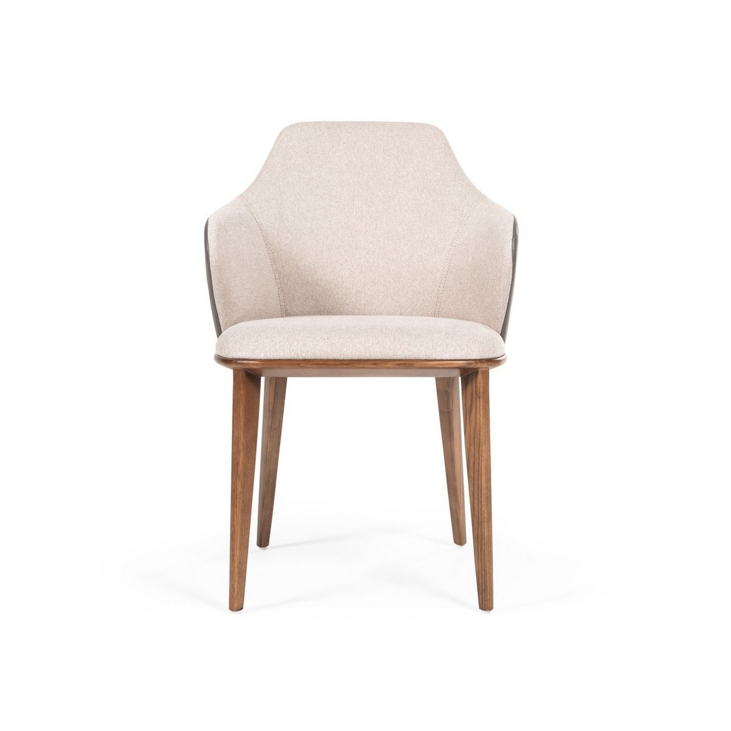 Fabric and Leatherette Dining Chair with Wooden Legs, Beige and Gray By Benzara | Dining Chairs | Modishstore