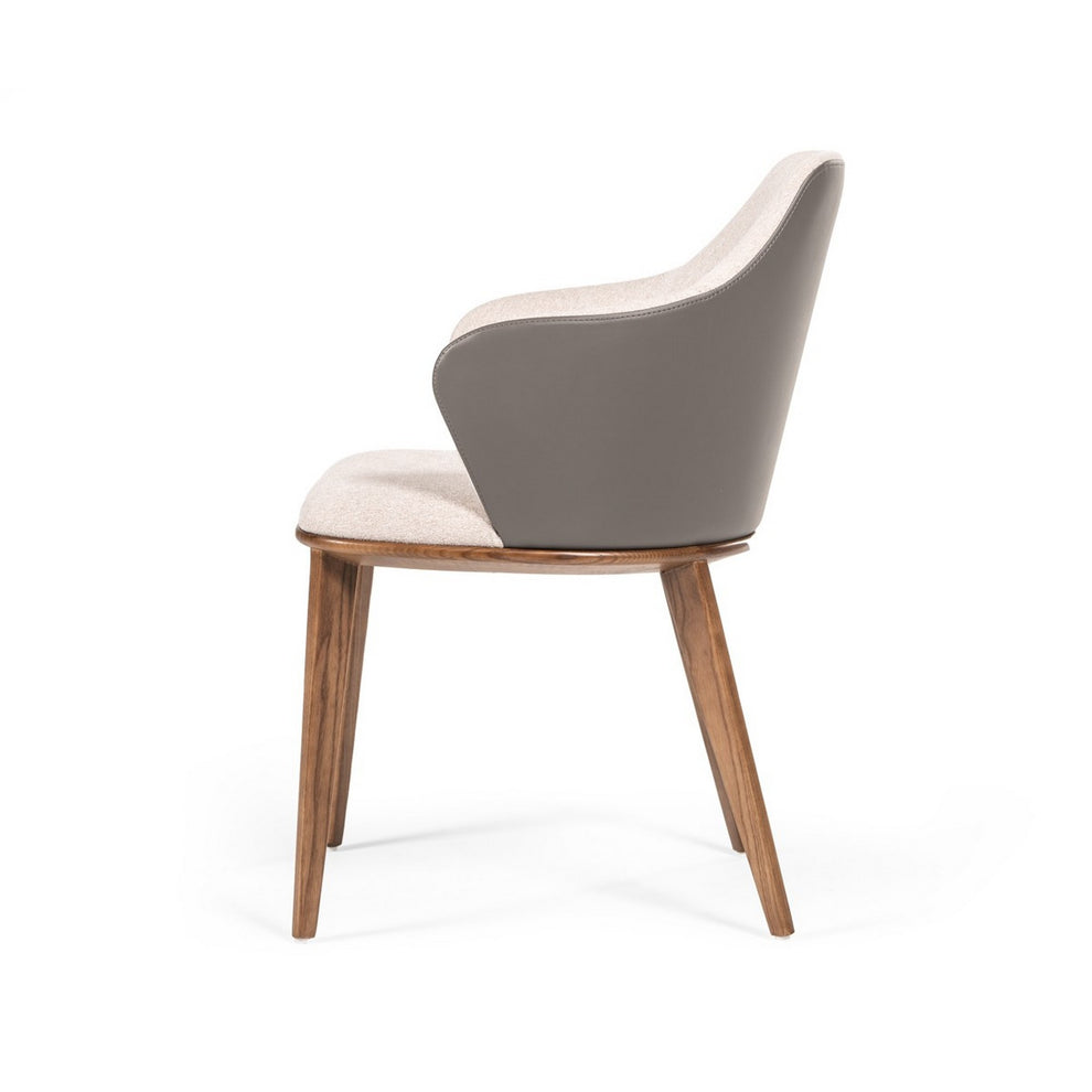 Fabric and Leatherette Dining Chair with Wooden Legs, Beige and Gray By Benzara | Dining Chairs | Modishstore - 3