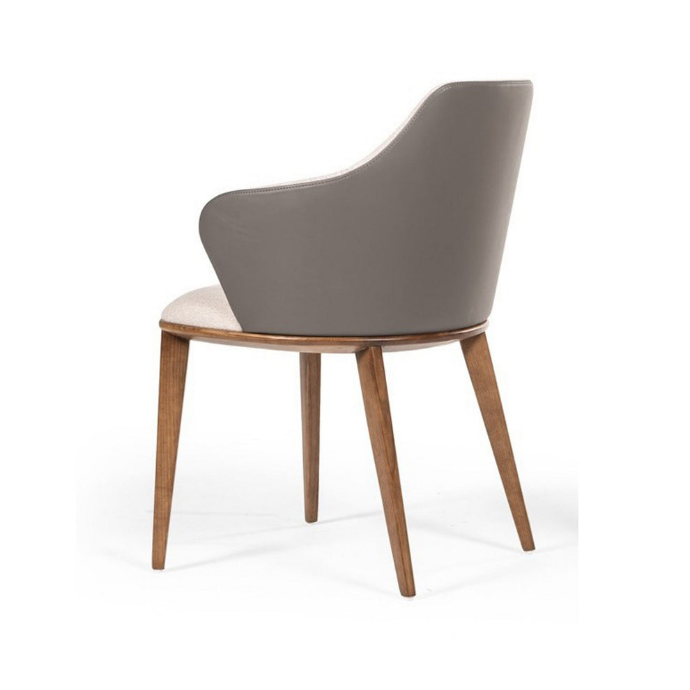 Fabric and Leatherette Dining Chair with Wooden Legs, Beige and Gray By Benzara | Dining Chairs | Modishstore - 2