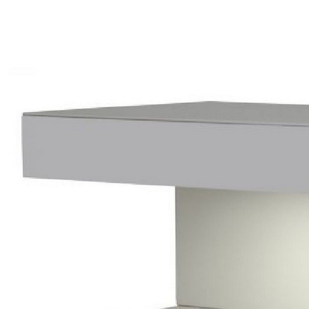 Contemporary Squared C Shaped Wooden Nightstand with LED Light, Gray By Benzara | Nightstands | Modishstore - 5