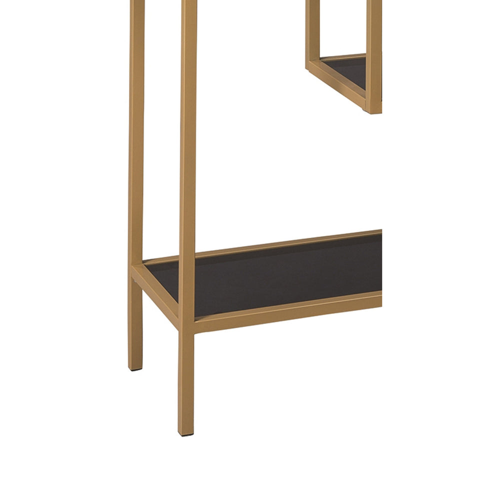 Metal Frame Bookcase with 5 Tiered Display Glass Shelves, Gold and Black By Benzara | Bookcases | Modishstore - 4