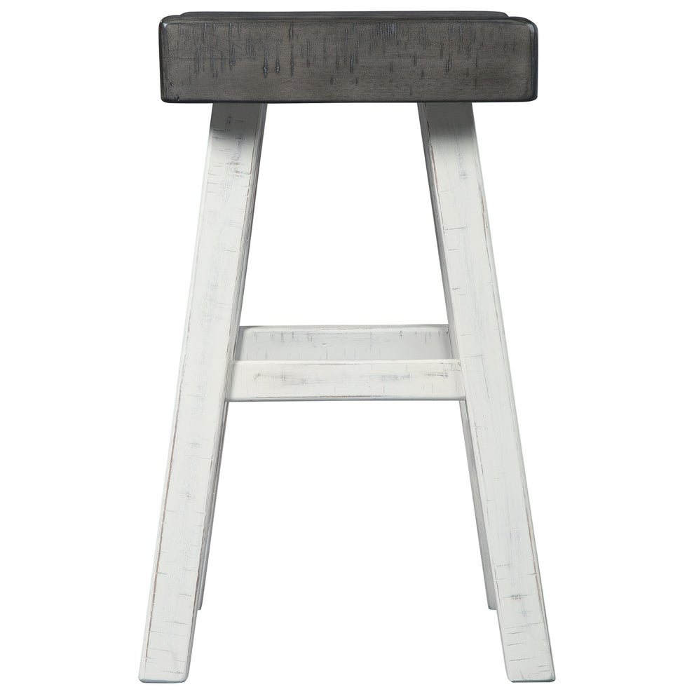 25 Inch Wooden Saddle Stool with Angular Legs, Set of 2, Brown and White By Benzara | Stools | Modishstore - 2