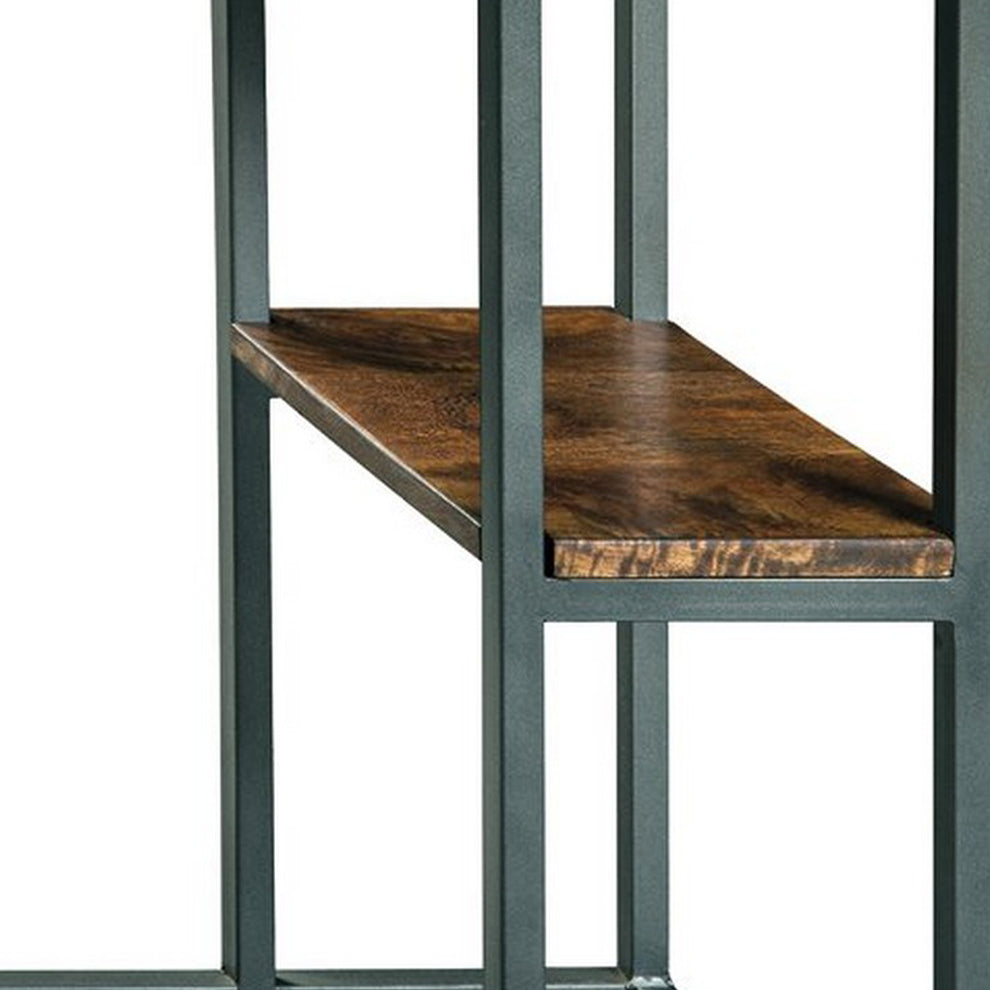 Wooden Top Accent Table with 1 Fixed Shelf and Metal Frame,Black and Brown By Benzara | Accent Tables | Modishstore - 3