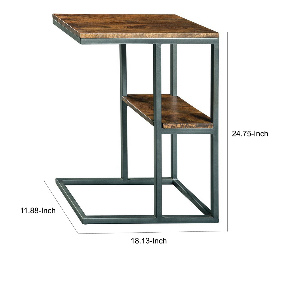 Wooden Top Accent Table with 1 Fixed Shelf and Metal Frame,Black and Brown By Benzara | Accent Tables | Modishstore - 2