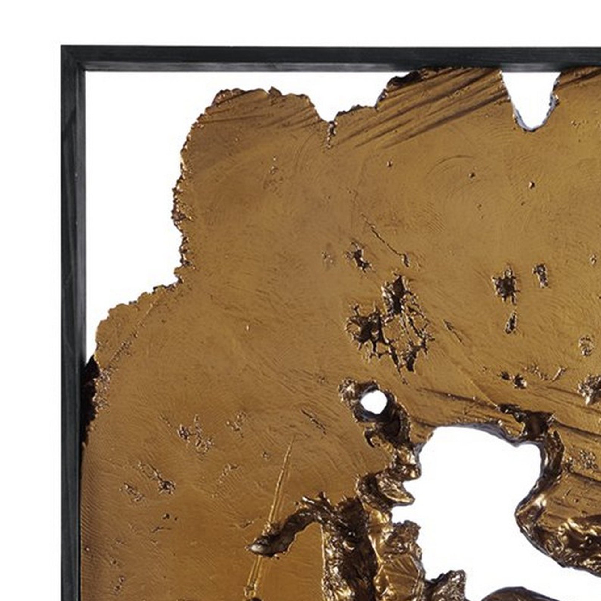 Square Frame Wall Decor with Wooden Abstract Cut Out Pattern,Black and Gold By Benzara | Wall Decor | Modishstore - 2