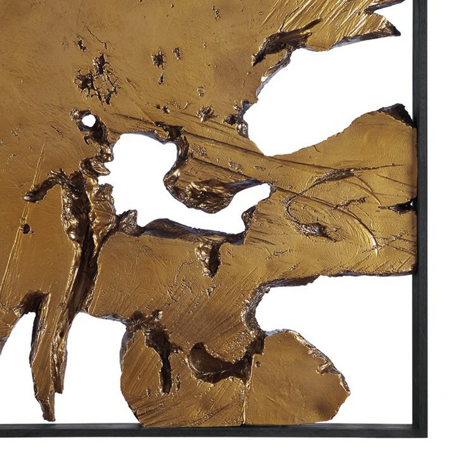 Square Frame Wall Decor with Wooden Abstract Cut Out Pattern,Black and Gold By Benzara | Wall Decor | Modishstore - 3