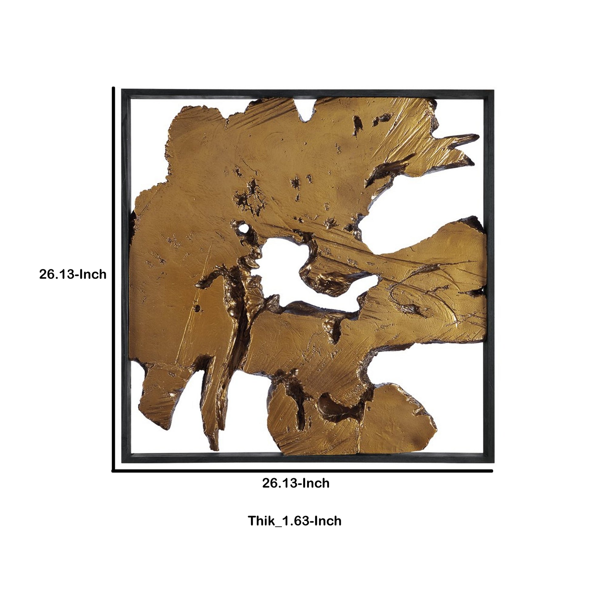 Square Frame Wall Decor with Wooden Abstract Cut Out Pattern,Black and Gold By Benzara | Wall Decor | Modishstore - 5