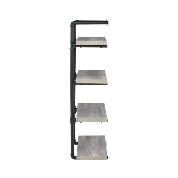 24 Inches 4 Tier Wood and Metal Wall Shelf, Gray and Black By Benzara | Wall Shelf | Modishstore - 4
