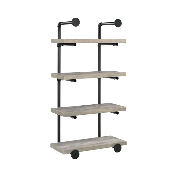 24 Inches 4 Tier Wood and Metal Wall Shelf, Gray and Black By Benzara | Wall Shelf | Modishstore - 3
