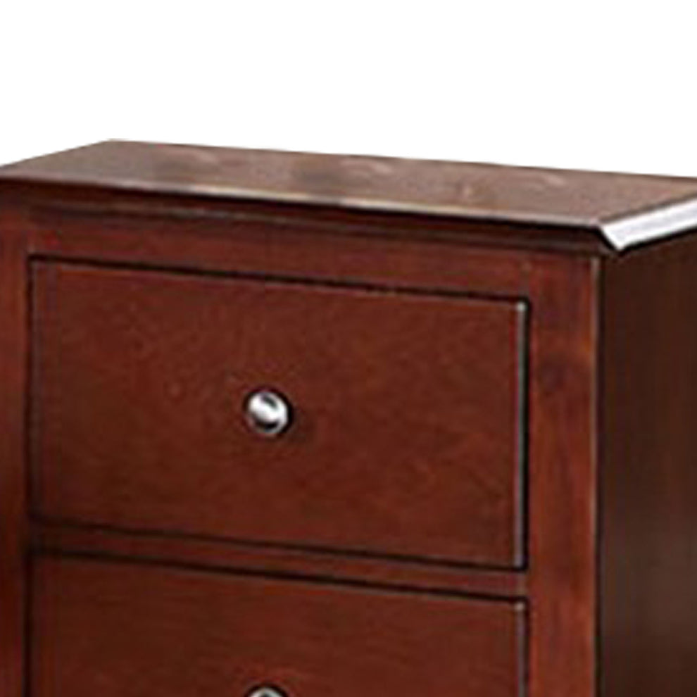 25 Inches 2 Drawer Wooden Nightstand with Metal Pulls, Brown By Benzara | Nightstands | Modishstore - 4