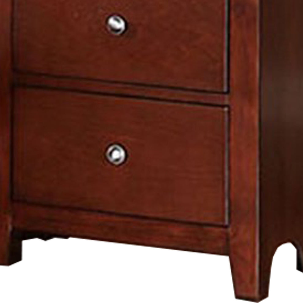 25 Inches 2 Drawer Wooden Nightstand with Metal Pulls, Brown By Benzara | Nightstands | Modishstore - 3