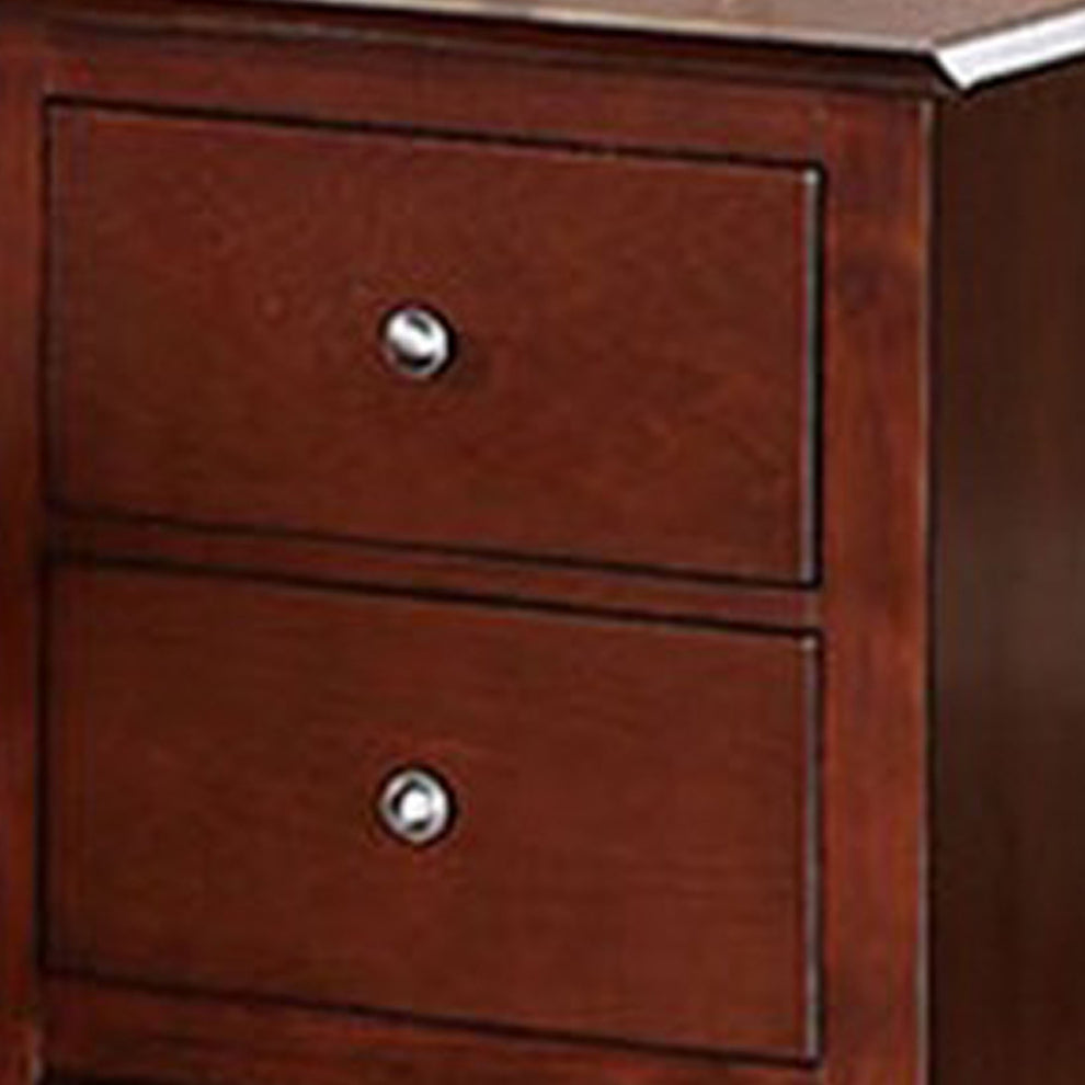 25 Inches 2 Drawer Wooden Nightstand with Metal Pulls, Brown By Benzara | Nightstands | Modishstore - 2