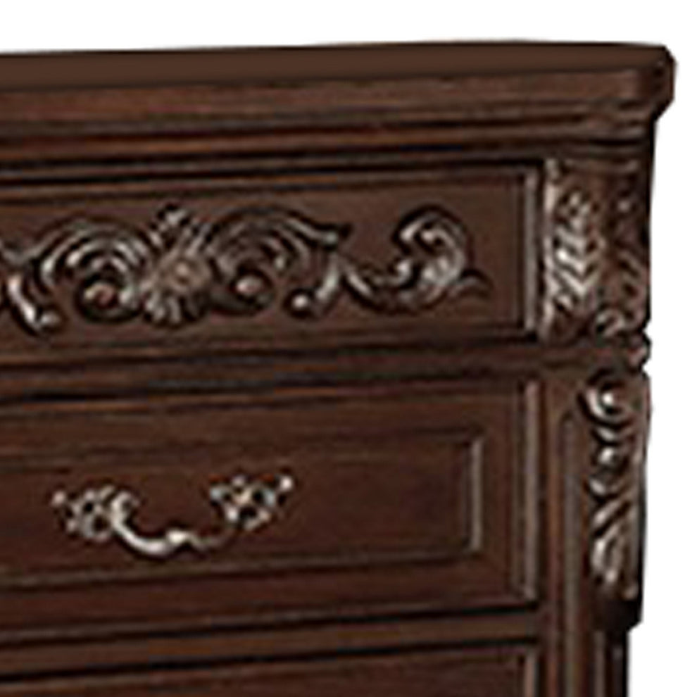 30 Inches 3 Drawer Engraved Wooden Nightstand, Brown By Benzara | Nightstands | Modishstore - 4