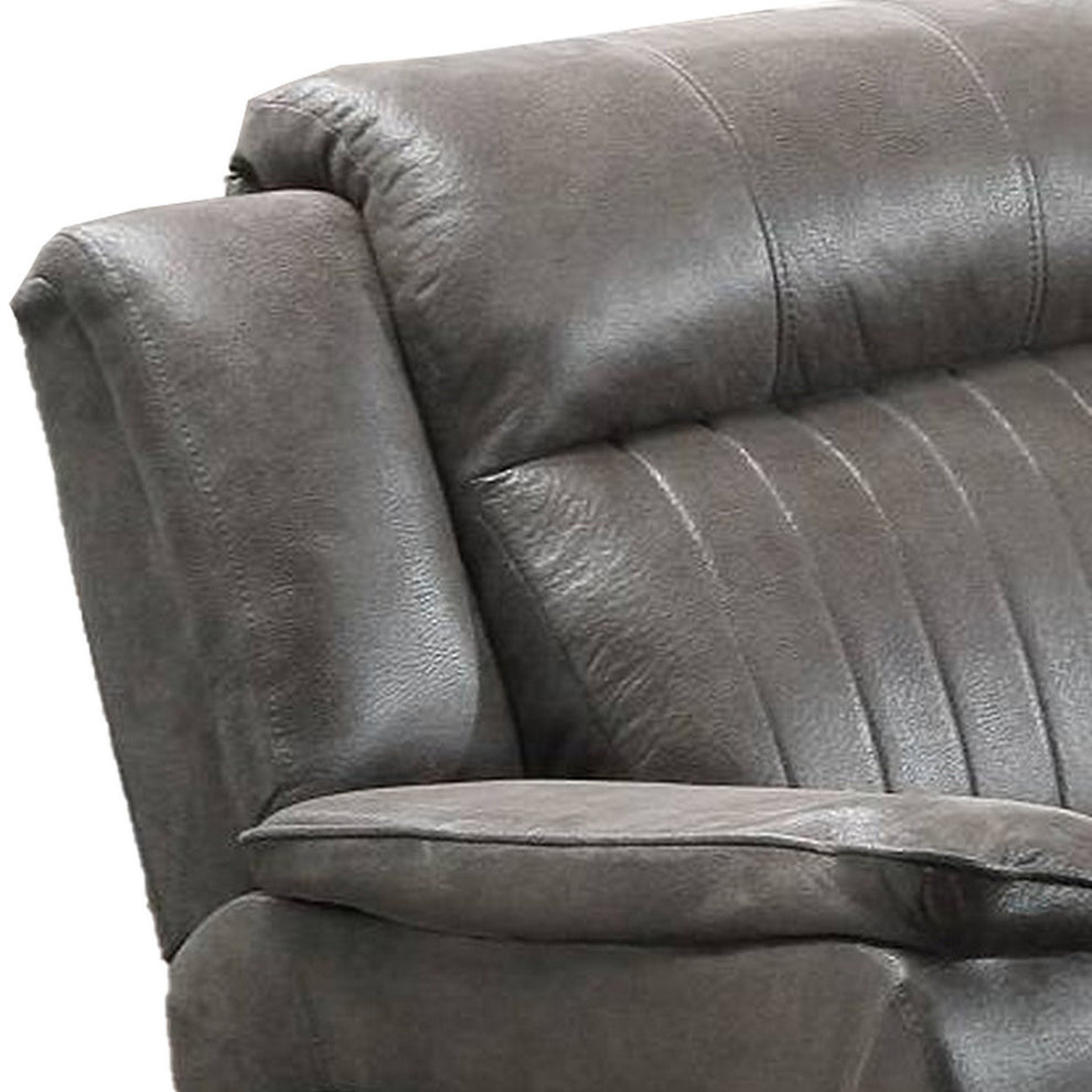 Fabric Manual Recliner Chair with Pillow Top Arms, Gray By Benzara | Recliners | Modishstore - 5