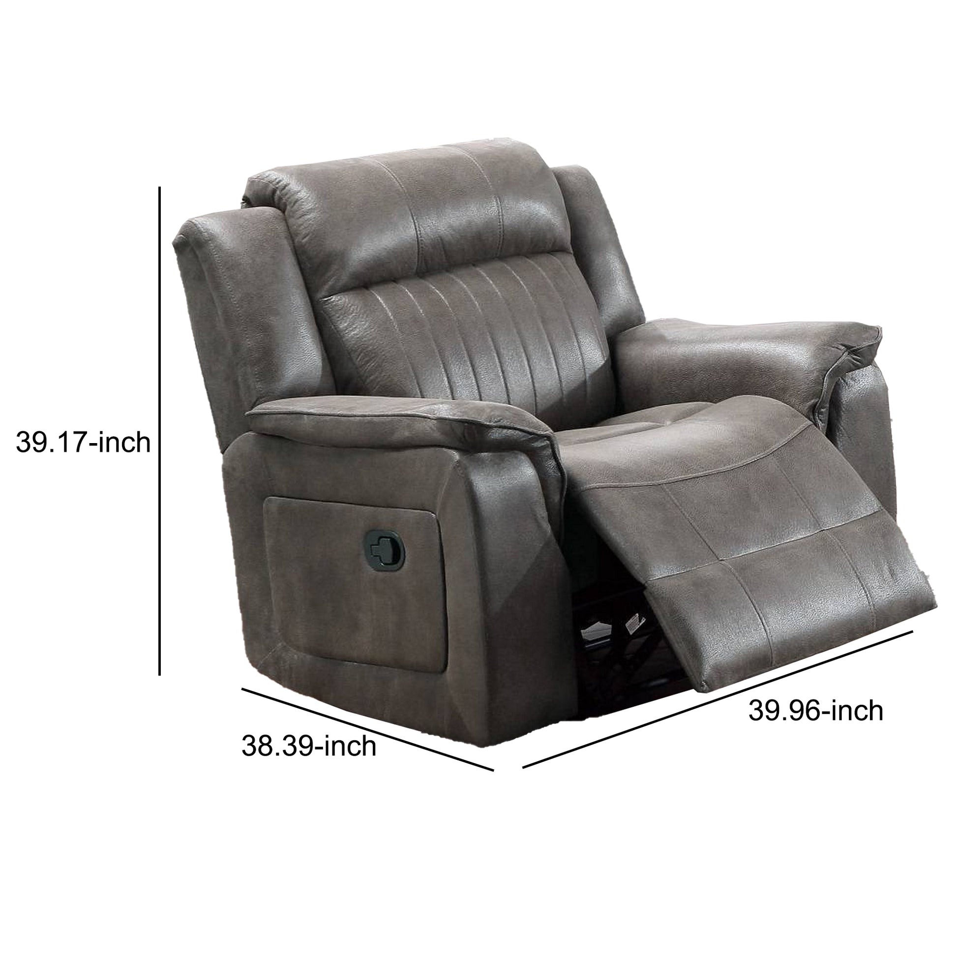 Fabric Manual Recliner Chair with Pillow Top Arms, Gray By Benzara | Recliners | Modishstore - 2