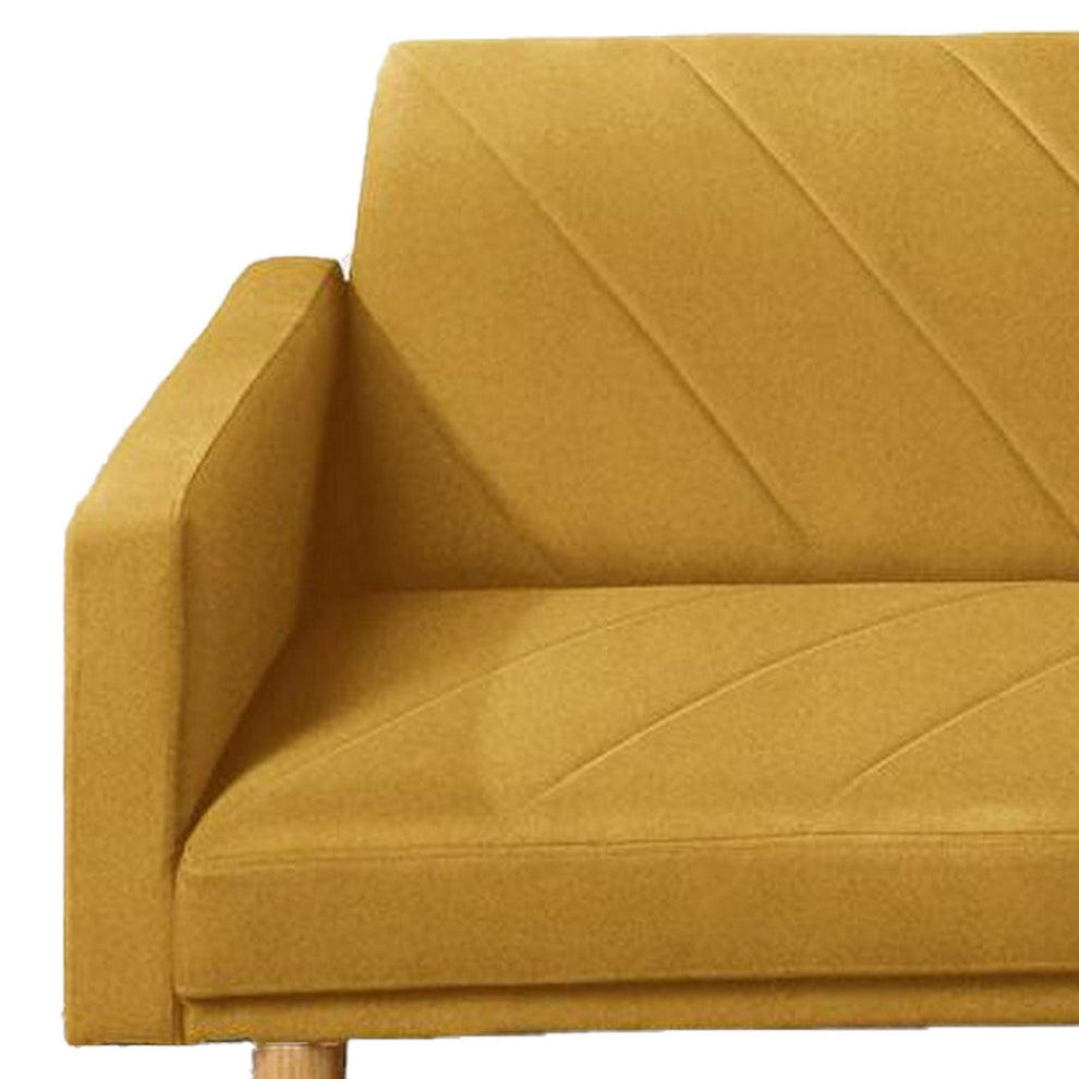 Fabric Adjustable Sofa with Chevron Pattern and Splayed Legs, Yellow By Benzara | Sofas | Modishstore - 3