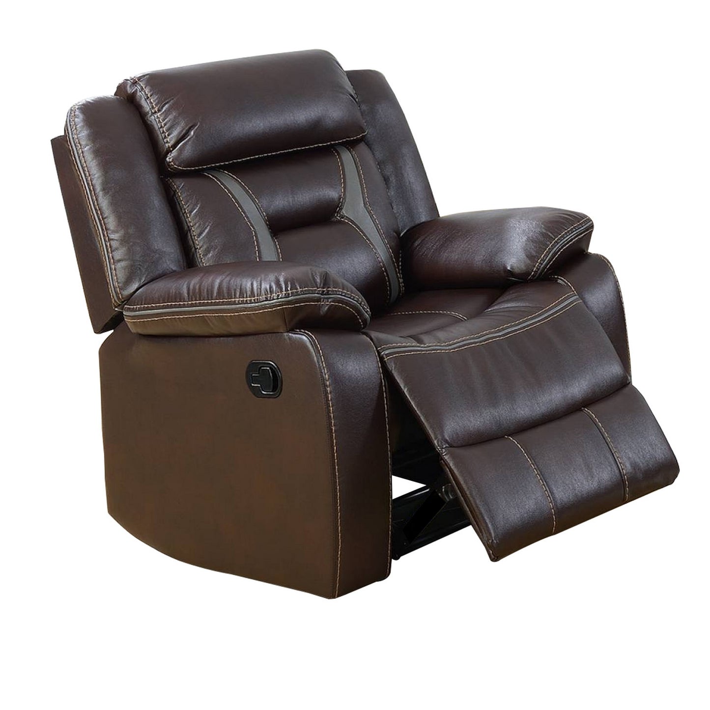 37 Inches Leatherette Glider Recliner with Pillow Arms, Dark Brown By Benzara | Recliners | Modishstore