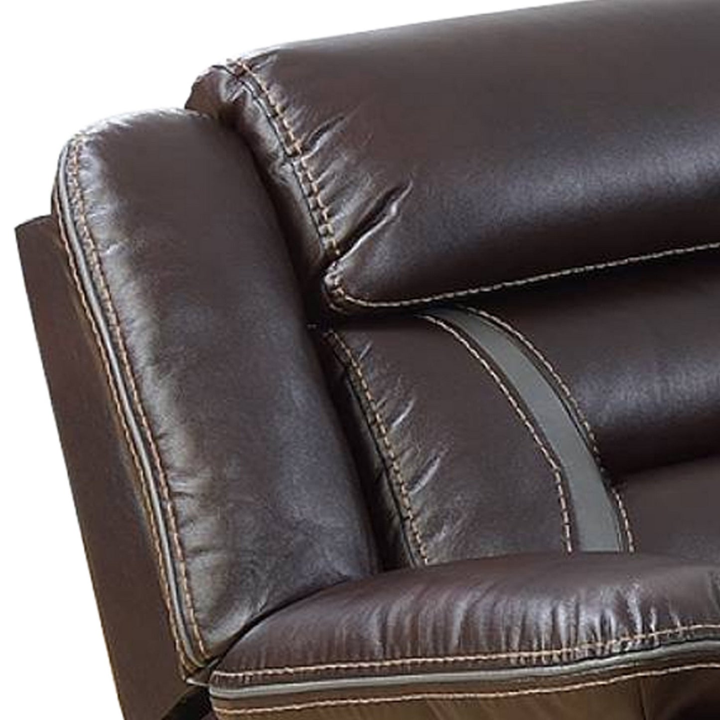 37 Inches Leatherette Glider Recliner with Pillow Arms, Dark Brown By Benzara | Recliners | Modishstore - 3