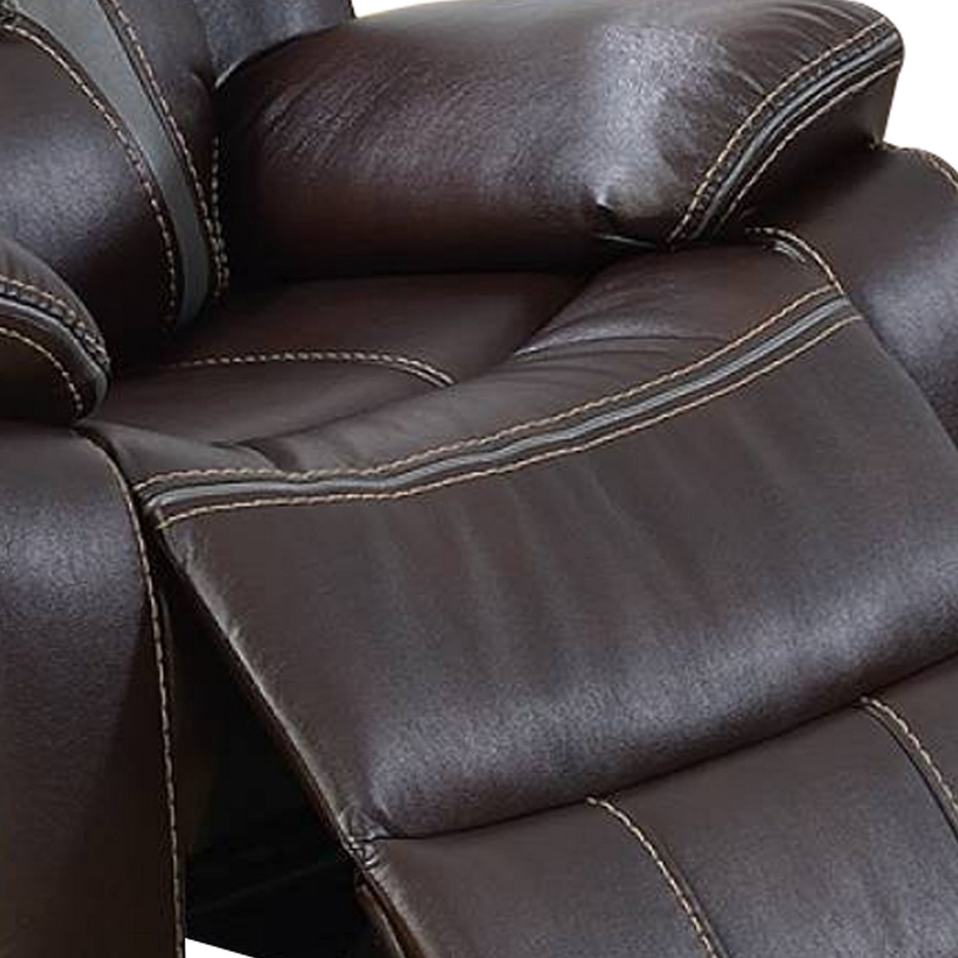 37 Inches Leatherette Glider Recliner with Pillow Arms, Dark Brown By Benzara | Recliners | Modishstore - 4