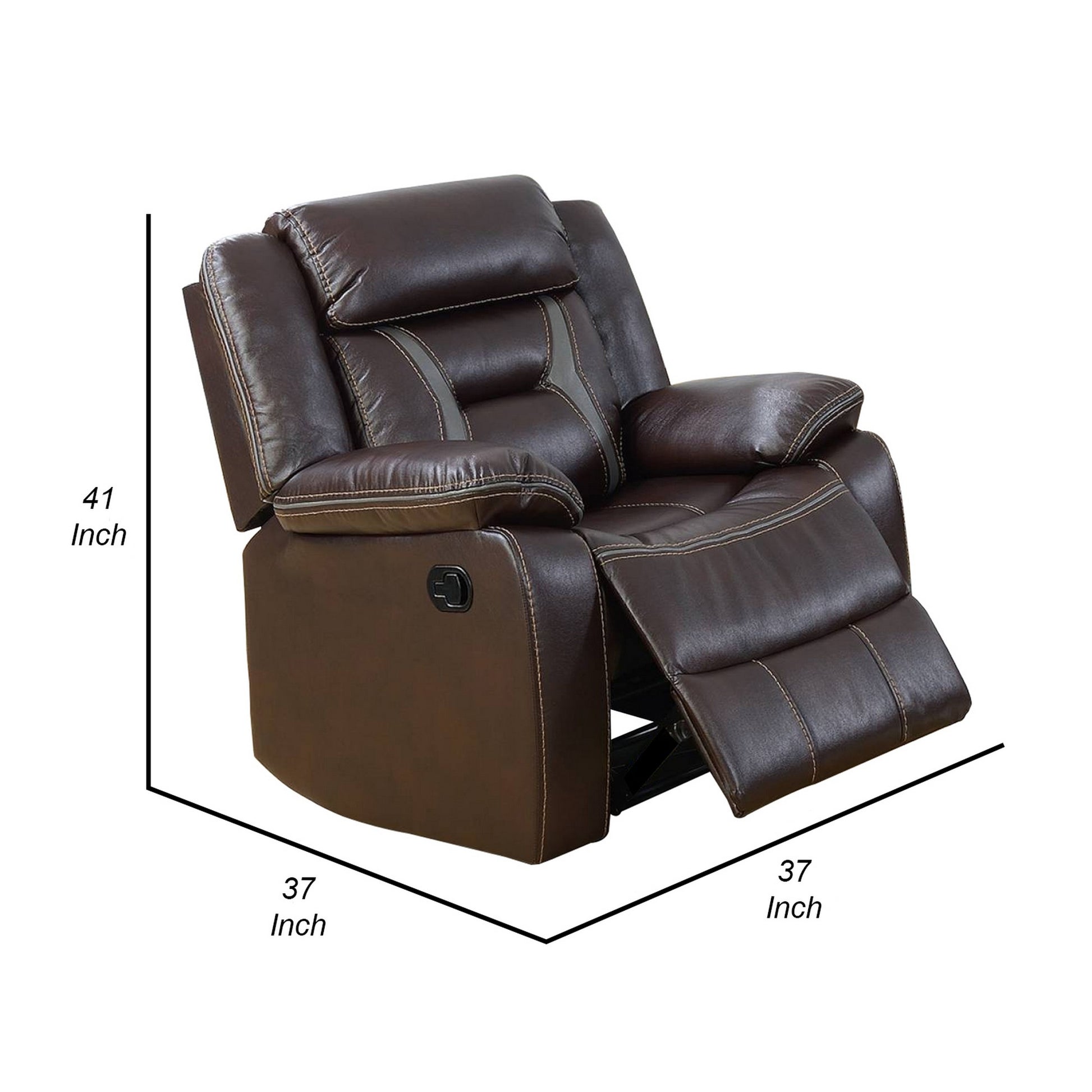 37 Inches Leatherette Glider Recliner with Pillow Arms, Dark Brown By Benzara | Recliners | Modishstore - 5