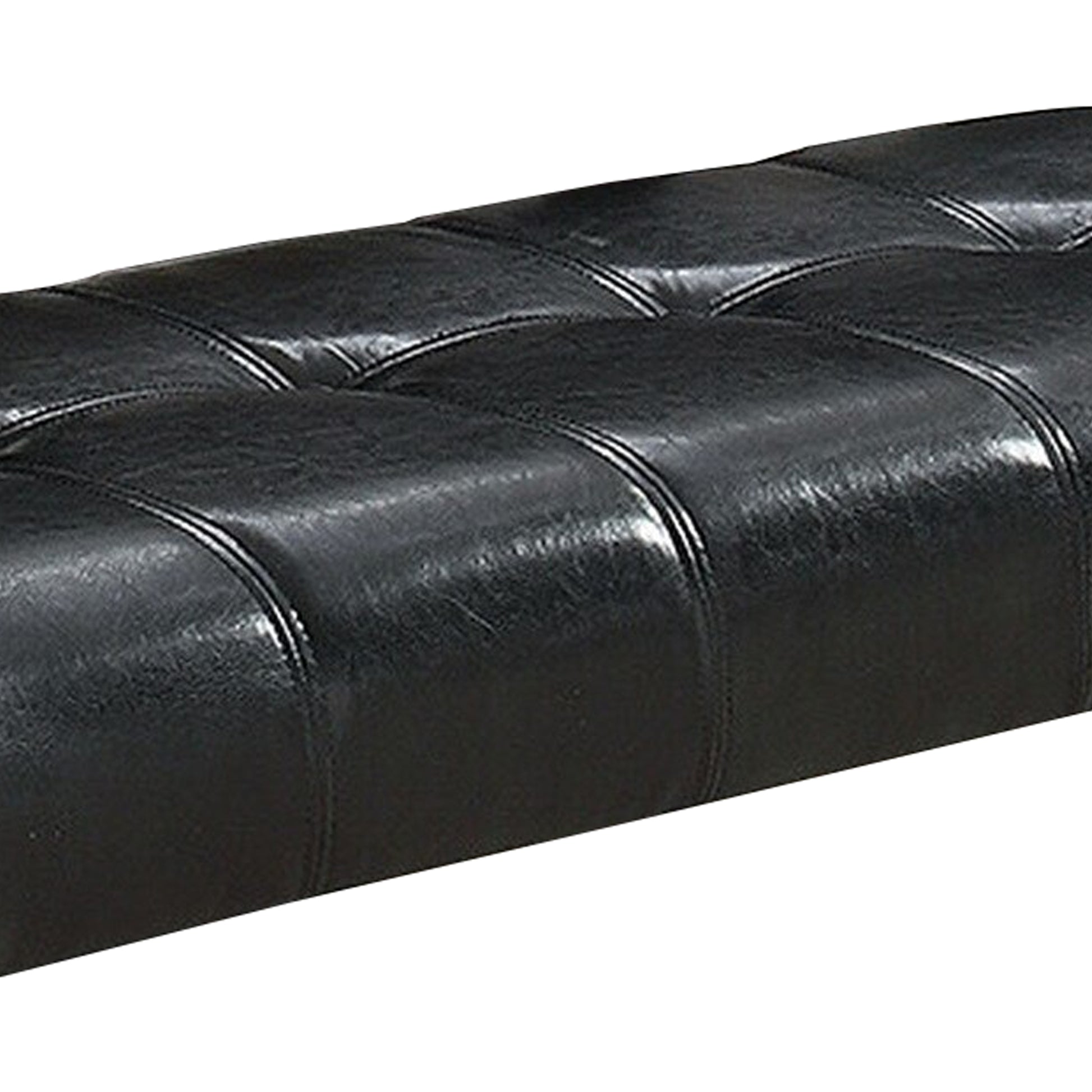 Dining Bench with Faux Leather Upholstery and Chamfered Feet, Black By Benzara | Benches | Modishstore - 4