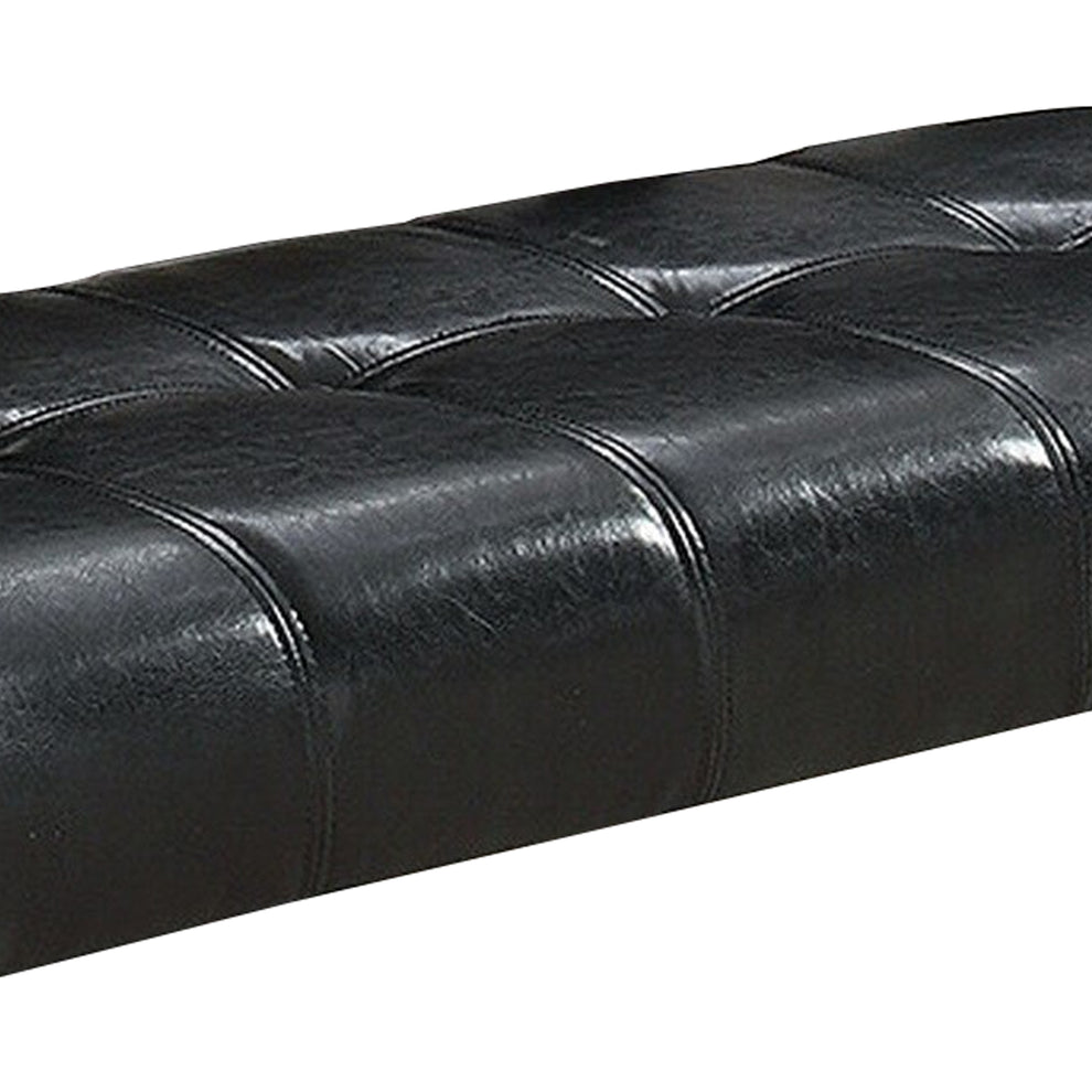 Dining Bench with Faux Leather Upholstery and Chamfered Feet, Black By Benzara | Benches | Modishstore - 4