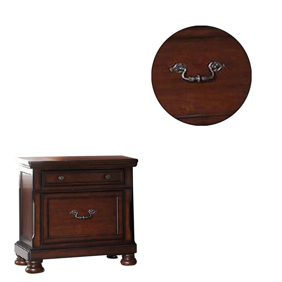 Two Drawers Wooden Nightstand with Bun Feet, Brown By Benzara | Nightstands | Modishstore - 3