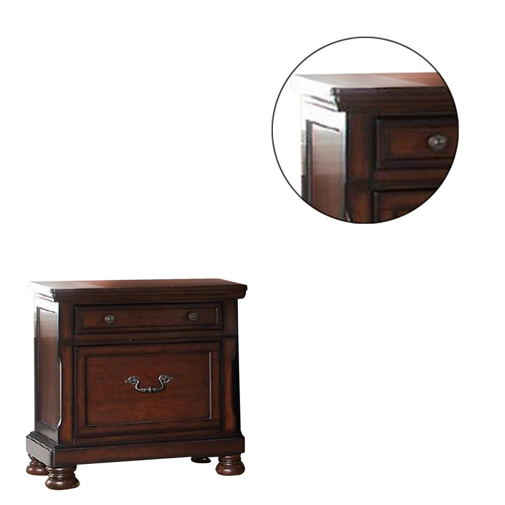 Two Drawers Wooden Nightstand with Bun Feet, Brown By Benzara | Nightstands | Modishstore - 4