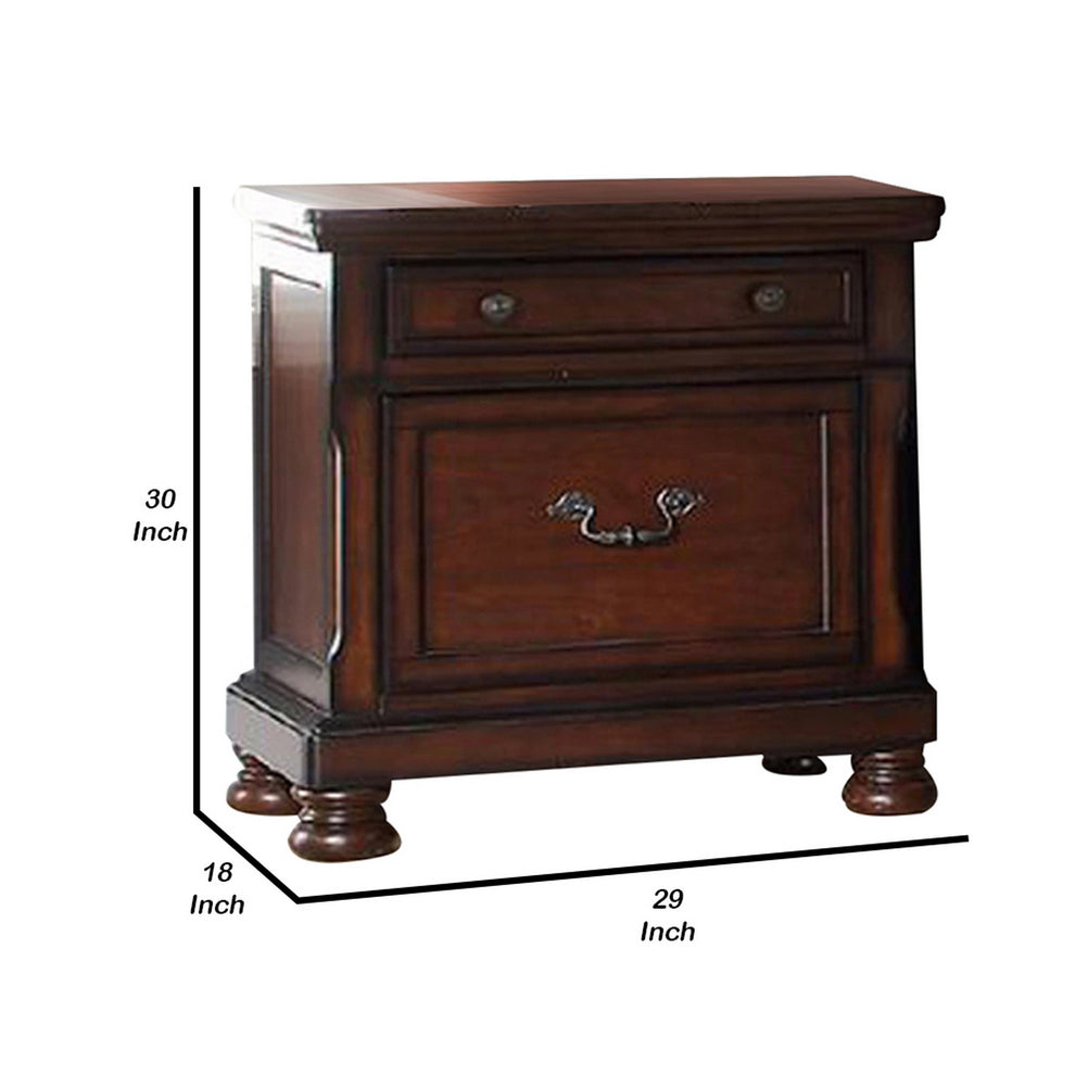 Two Drawers Wooden Nightstand with Bun Feet, Brown By Benzara | Nightstands | Modishstore - 5