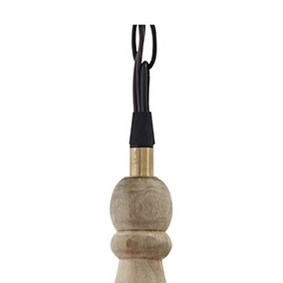 Inverted U Glass Pendant Light with Wood Finial Crown Top, Brown and Clear By Benzara | Chandeliers | Modishstore - 5