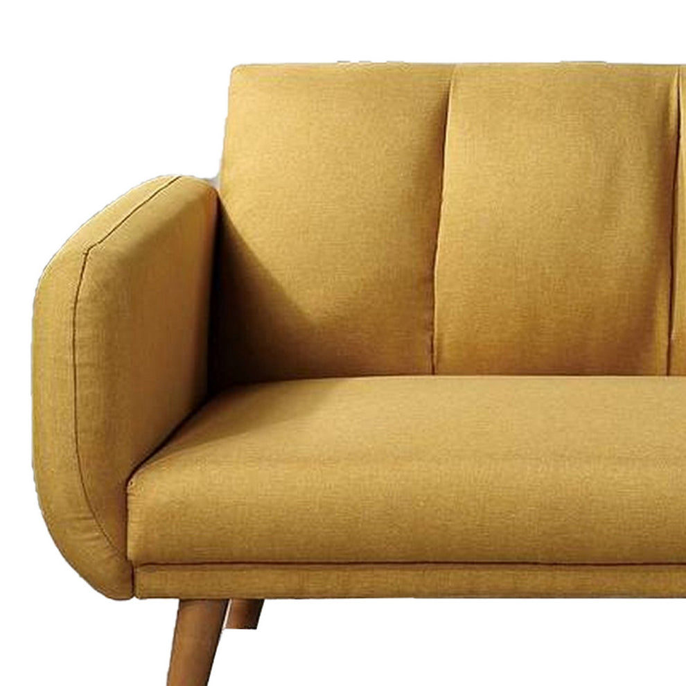 Adjustable Upholstered Sofa with Track Armrests and Angled Legs, Yellow By Benzara | Sofas | Modishstore - 3