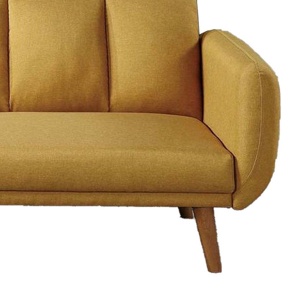 Adjustable Upholstered Sofa with Track Armrests and Angled Legs, Yellow By Benzara | Sofas | Modishstore - 5