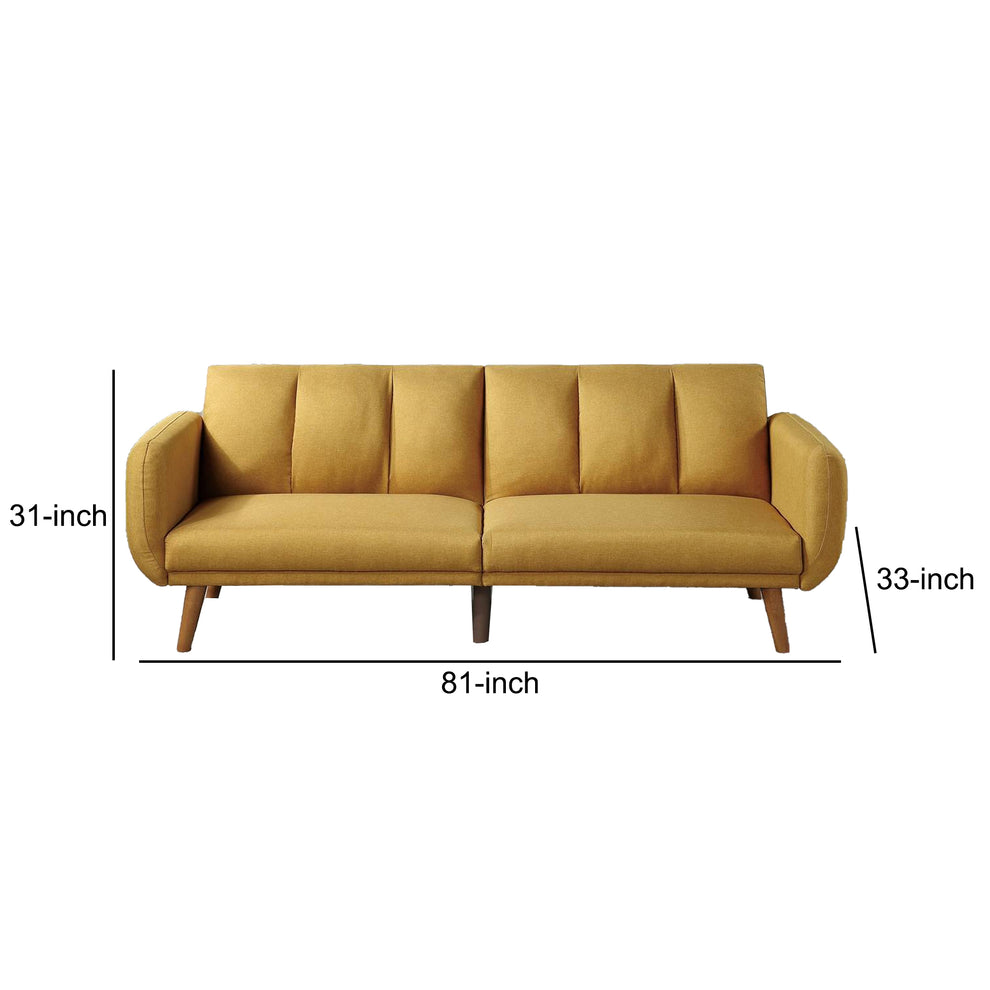 Adjustable Upholstered Sofa with Track Armrests and Angled Legs, Yellow By Benzara | Sofas | Modishstore - 2