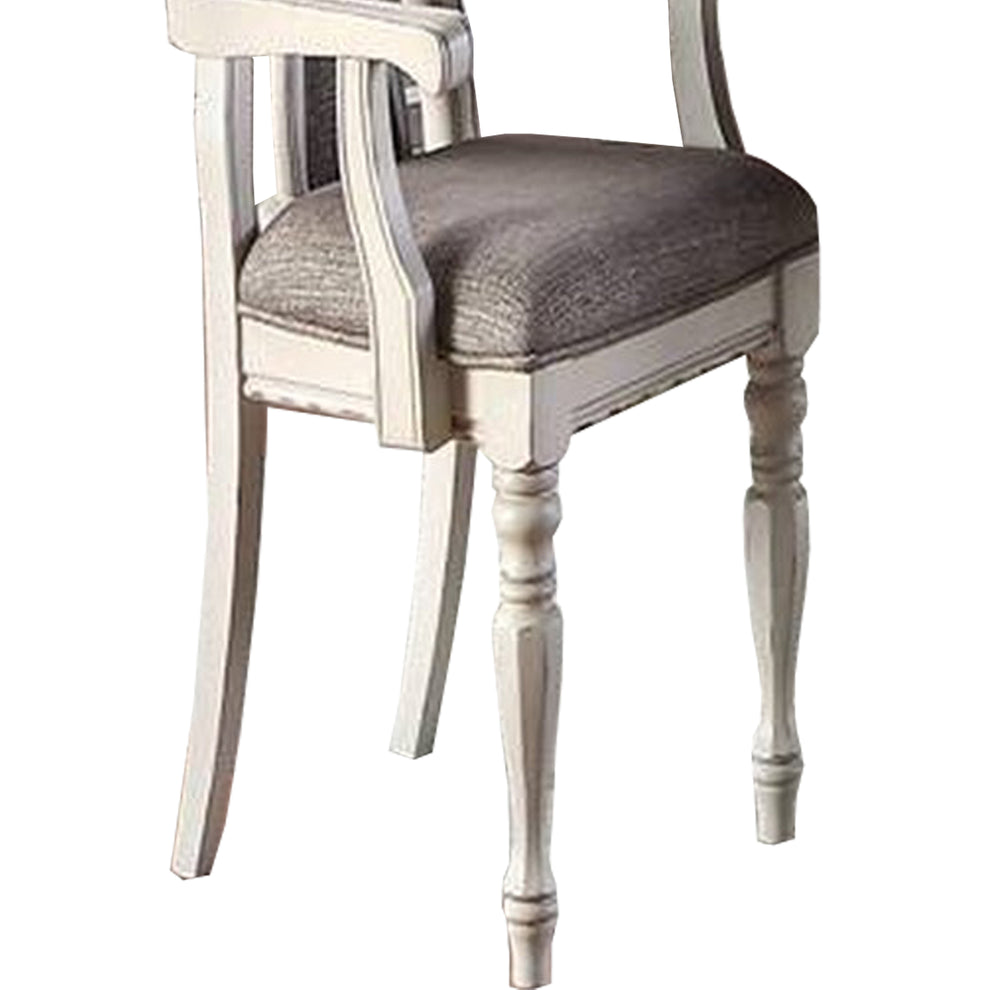 Wooden Arm Chair with Button Tufted Back, Set of 2, Cream and Gray By Benzara | Armchairs | Modishstore - 4