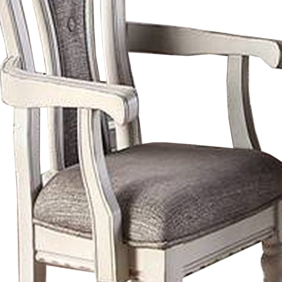 Wooden Arm Chair with Button Tufted Back, Set of 2, Cream and Gray By Benzara | Armchairs | Modishstore - 3
