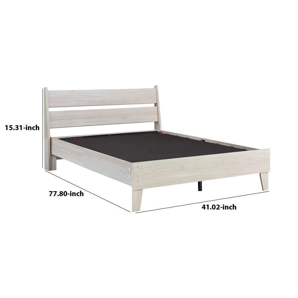 Wooden Twin Platform Bed with Grains, Off White By Benzara | Bedroom Sets | Modishstore - 5