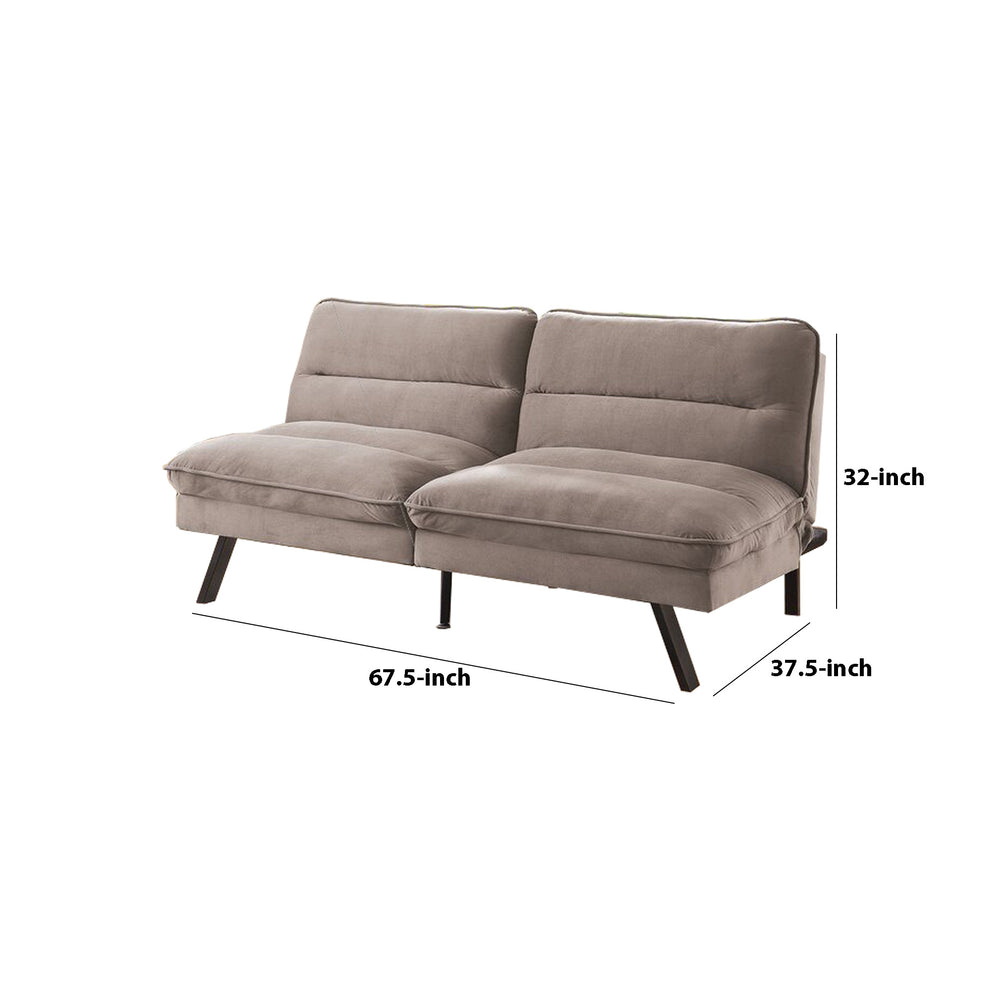 Fabric Futon Sofa with Split Back and Angled Legs, Gray By Benzara | Sofas | Modishstore - 5