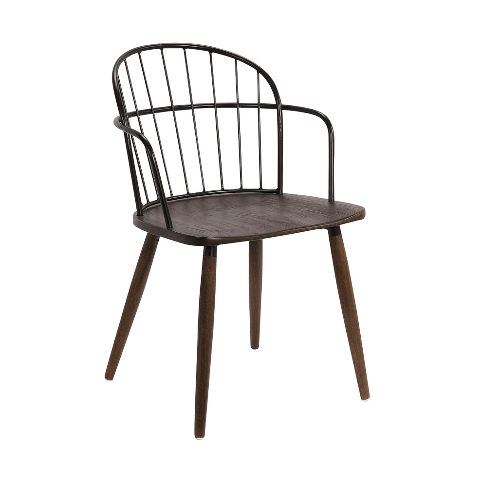 Metal Frame Side Chair with Open Backrest, Black and Brown By Benzara | Accent Chairs | Modishstore - 2