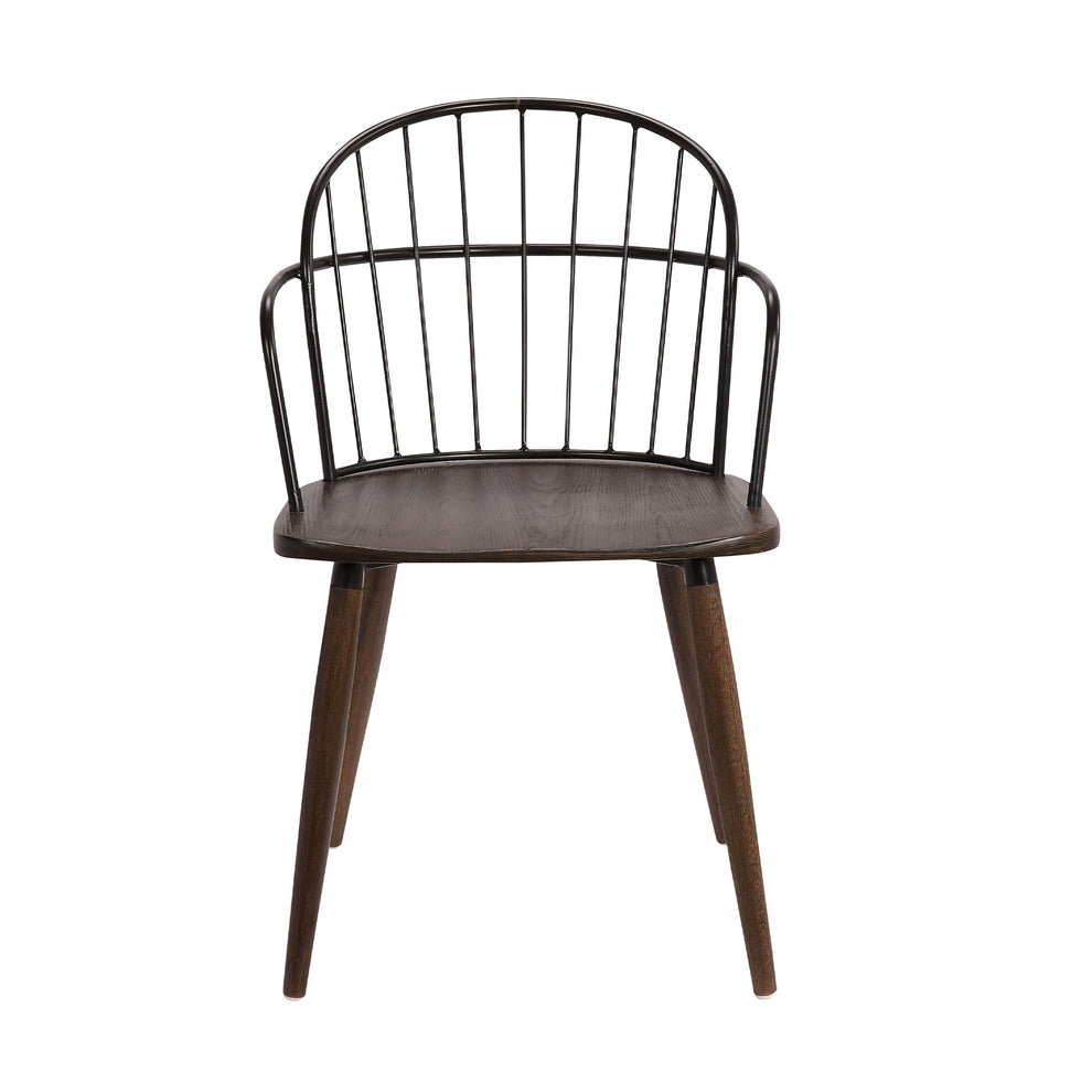 Metal Frame Side Chair with Open Backrest, Black and Brown By Benzara | Accent Chairs | Modishstore - 3