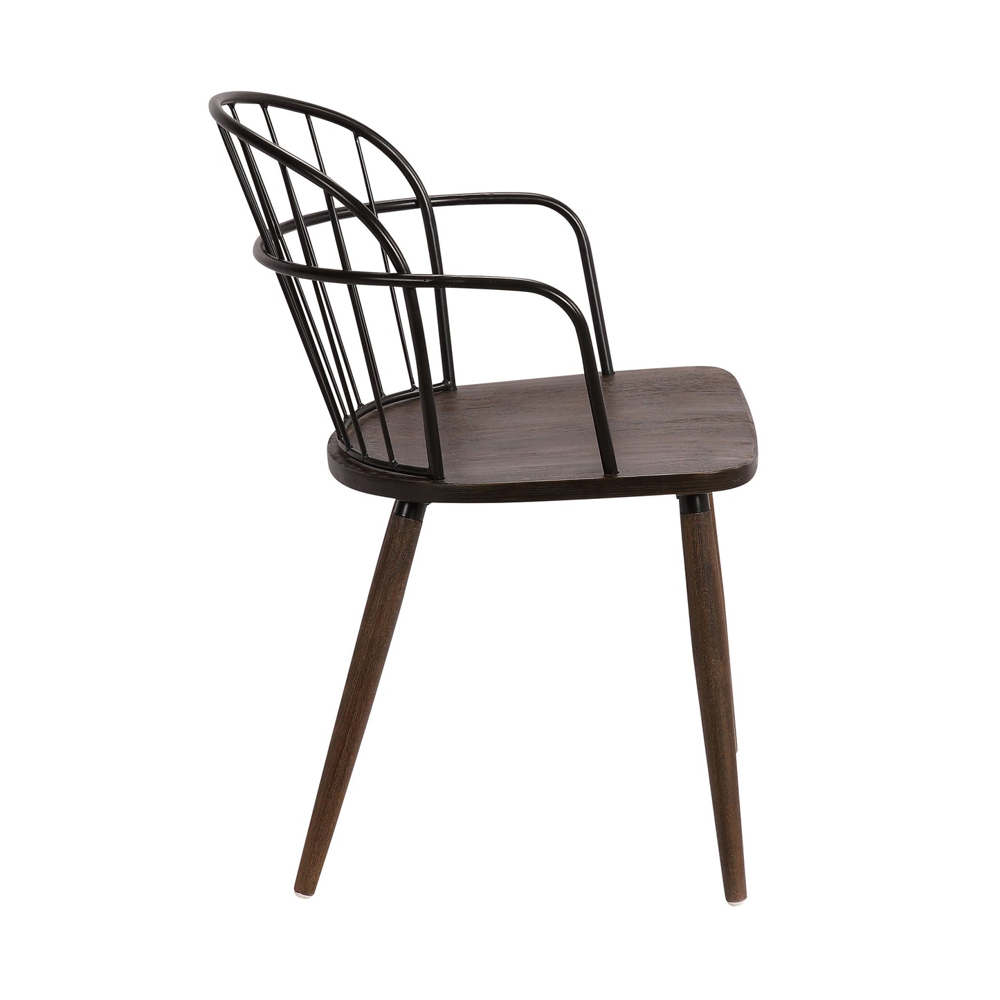 Metal Frame Side Chair with Open Backrest, Black and Brown By Benzara | Accent Chairs | Modishstore - 4