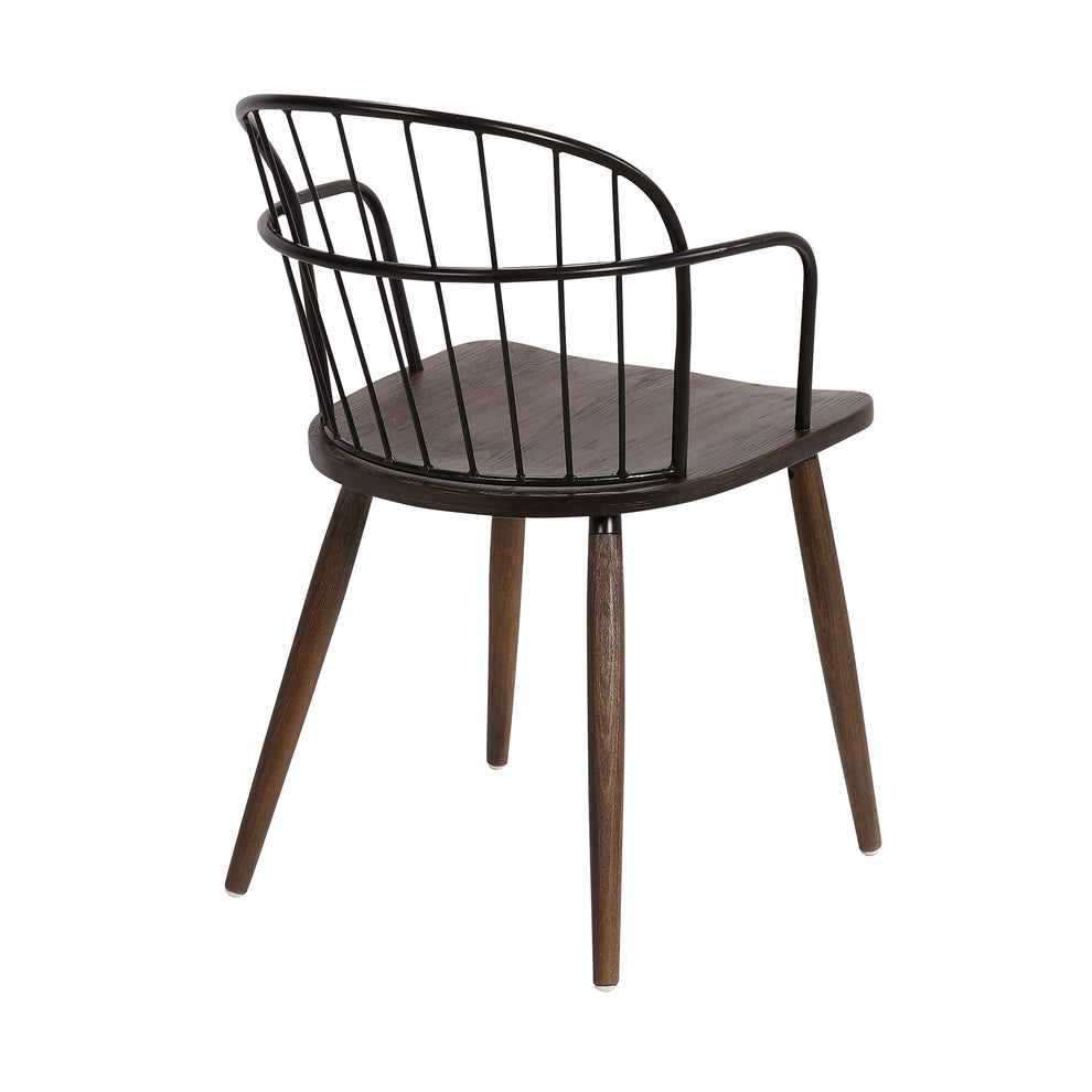 Metal Frame Side Chair with Open Backrest, Black and Brown By Benzara | Accent Chairs | Modishstore - 5