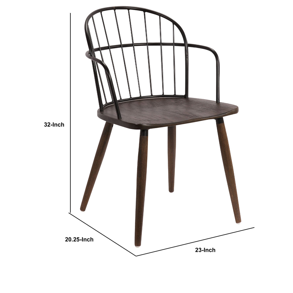 Metal Frame Side Chair with Open Backrest, Black and Brown By Benzara | Accent Chairs | Modishstore - 6