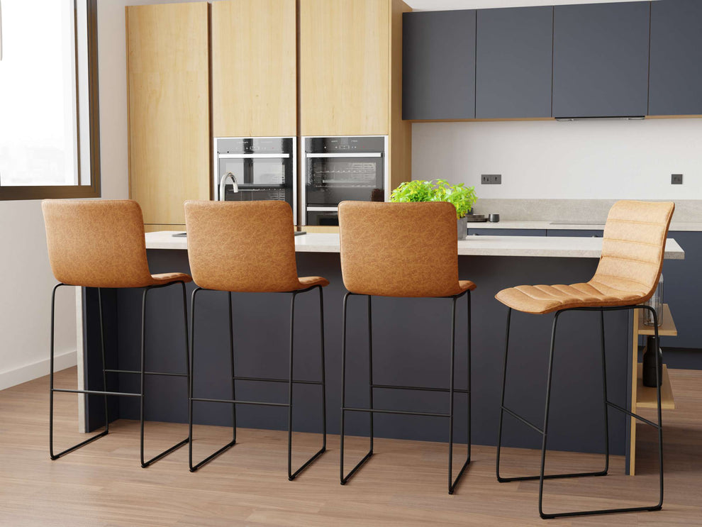 LeisureMod Brooklyn 29.9" Modern Leather Bar Stool With Black Iron Base & Footrest | Bar Stools | Modishstore - 9