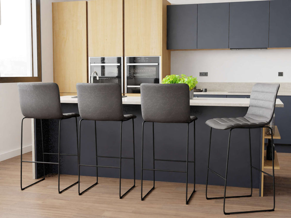 LeisureMod Brooklyn 29.9" Modern Leather Bar Stool With Black Iron Base & Footrest | Bar Stools | Modishstore - 31