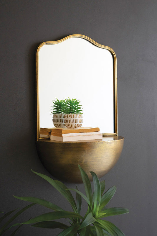Antique Brass Metal Framed Mirror With Demi-Lune Shelf By Kalalou | Mirrors | Modishstore