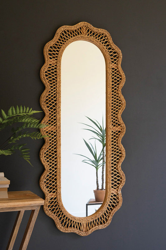 Rattan Squiggle Framed Oval Mirror By Kalalou | Mirrors | Modishstore