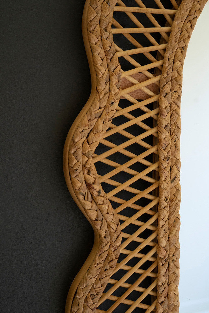 Rattan Squiggle Framed Oval Mirror By Kalalou | Mirrors | Modishstore - 2