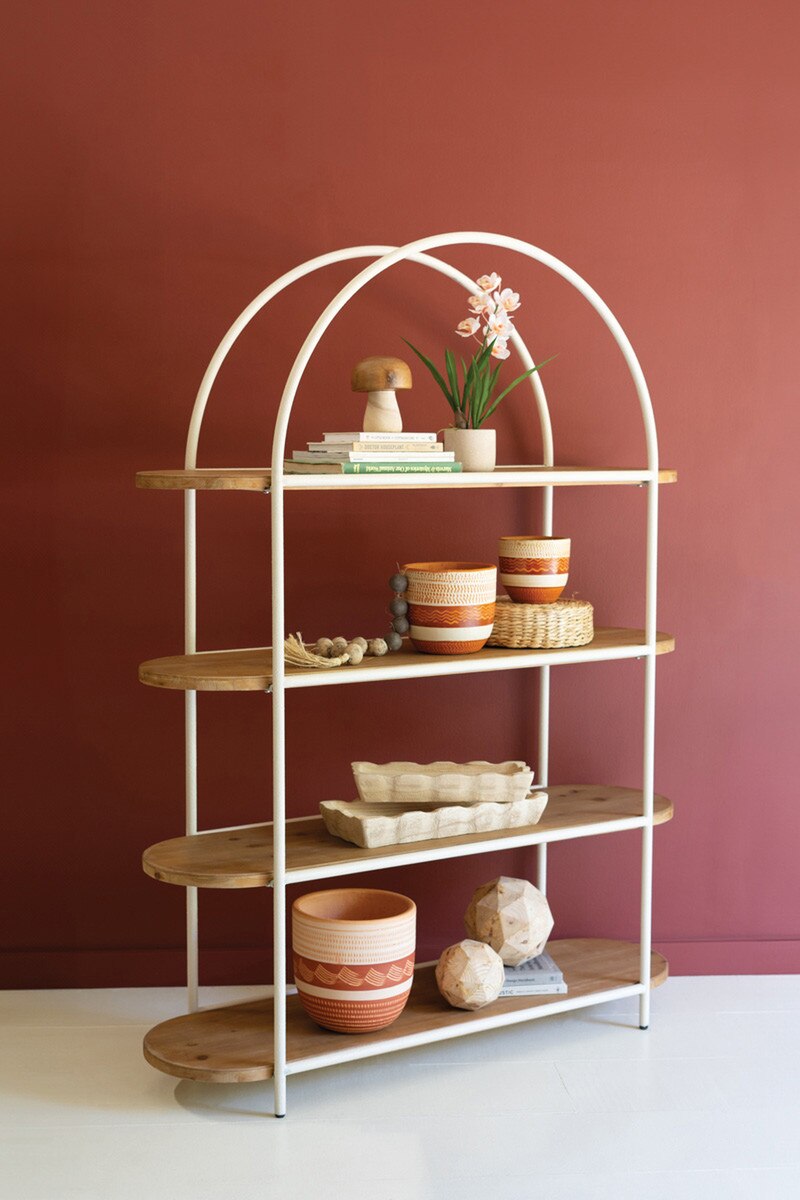 Painted Metal Arched Display With Four Wooden Shelves By Kalalou | Shelves & Shelving Units | Modishstore - 2