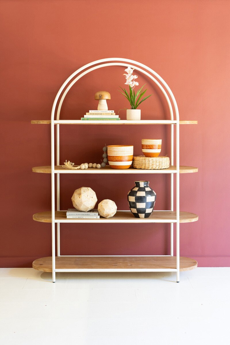 Painted Metal Arched Display With Four Wooden Shelves By Kalalou | Shelves & Shelving Units | Modishstore - 3